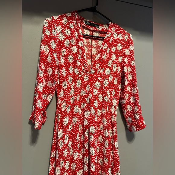 Zara - Red and White Long Sleeve Wrap Sundress (Size S) - Picture 2 of 10